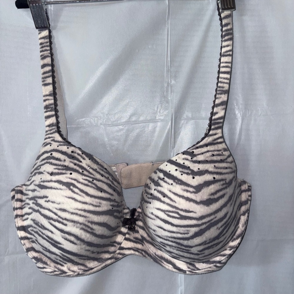 Victoria's Secret Body by Victoria Zebra Print Rhinestone Lined Demi Bra 34DD